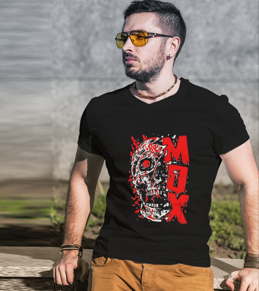 Creepy Zombie Skull MOX Red Splatter T-Shirt