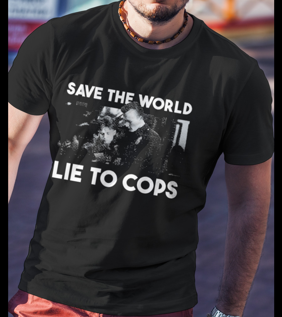 Edward Furlong Robert Patrick Save The World Lie To Cops Halftone T-Shirt