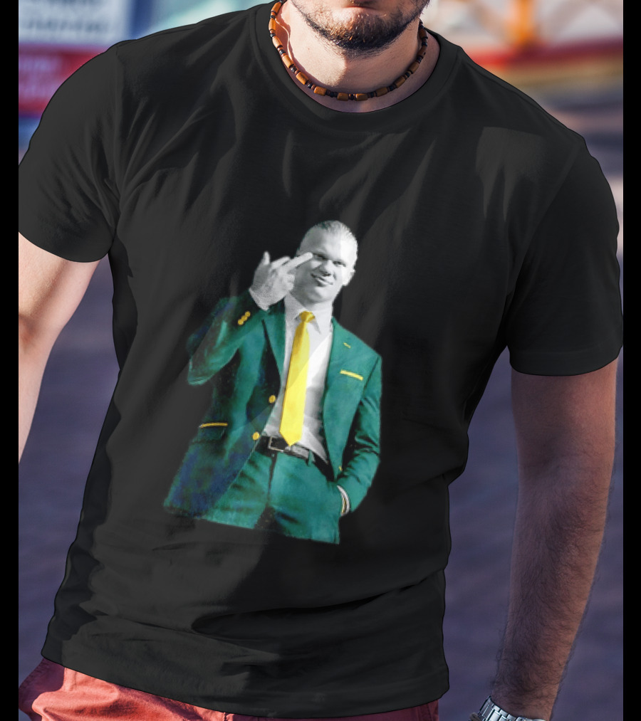Erling Haaland Green Suit Yellow Tie Manchester City T-Shirt