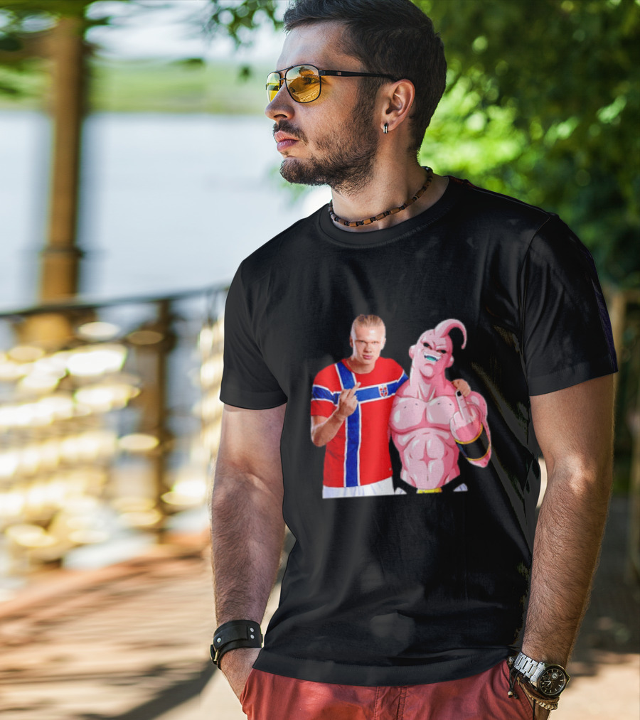 Erling Haaland Norway Majin Buu Middle Finger Cartoon Collaboration T-Shirt