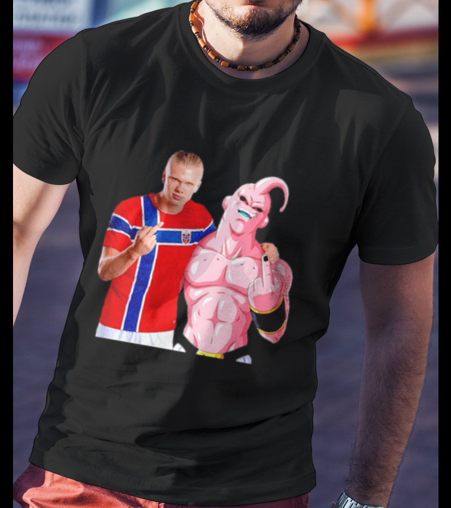 Erling Haaland Norway Majin Buu Middle Finger Cartoon Collaboration T-Shirt