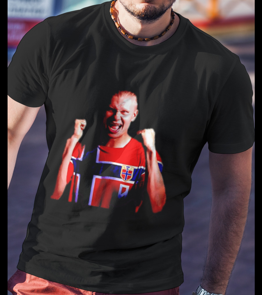 Erling Haaland Norway Football Team Norwegian Flag Iconic Striker Celebration T-Shirt