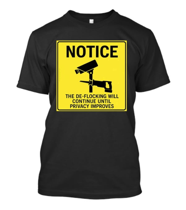 NOTICE De Flocking Will Continue Until Privacy Improves Surveillance Warning T-Shirt