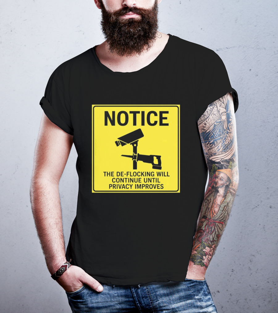 NOTICE De Flocking Will Continue Until Privacy Improves Surveillance Warning T-Shirt