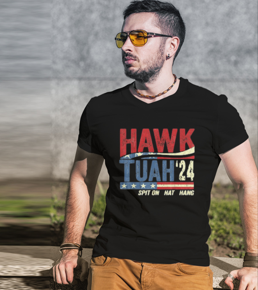 Hawk Tuah '24 Spit On That Thang Red White Blue Stars Stripes T-Shirt