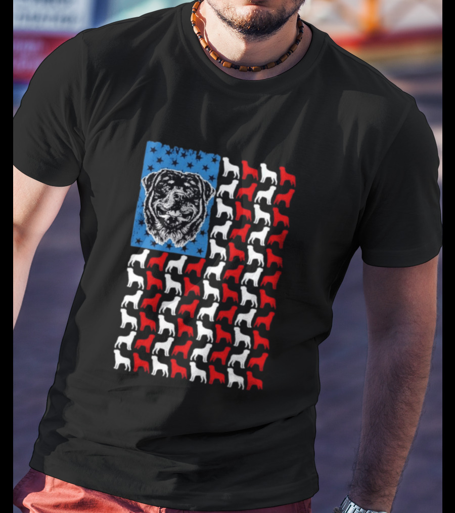 USA Flag Rottweiler Dog Stars Stripes Patriotic T-Shirt