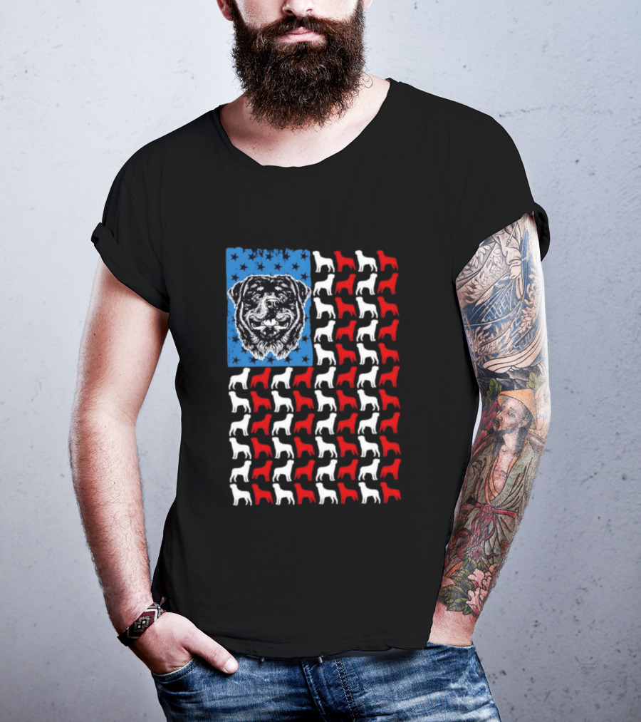 USA Flag Rottweiler Dog Stars Stripes Patriotic T-Shirt
