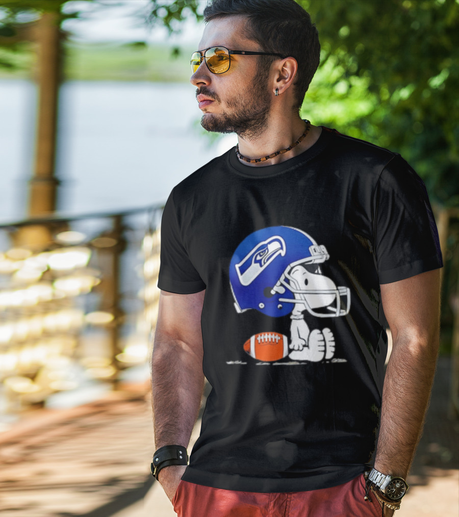 Snoopy Seattle Seahawks Football Helmet Collaboration T-Shirt