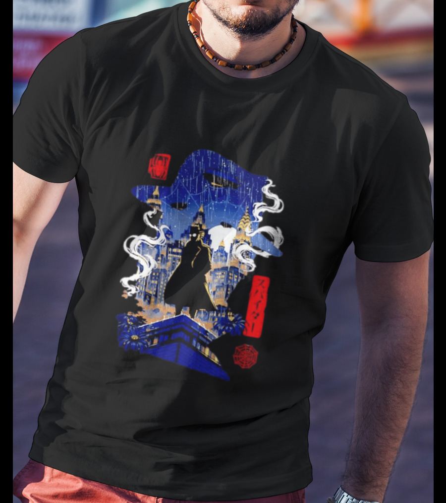 Spider Man Noir Marvel Spider Verse Cityscape Japanese T-Shirt