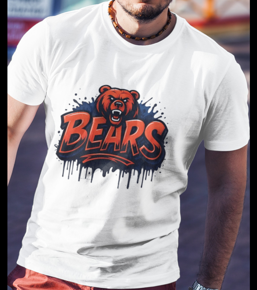 Chicago Bears Graffiti Style Vintage Bold Text Bear Head T-Shirt