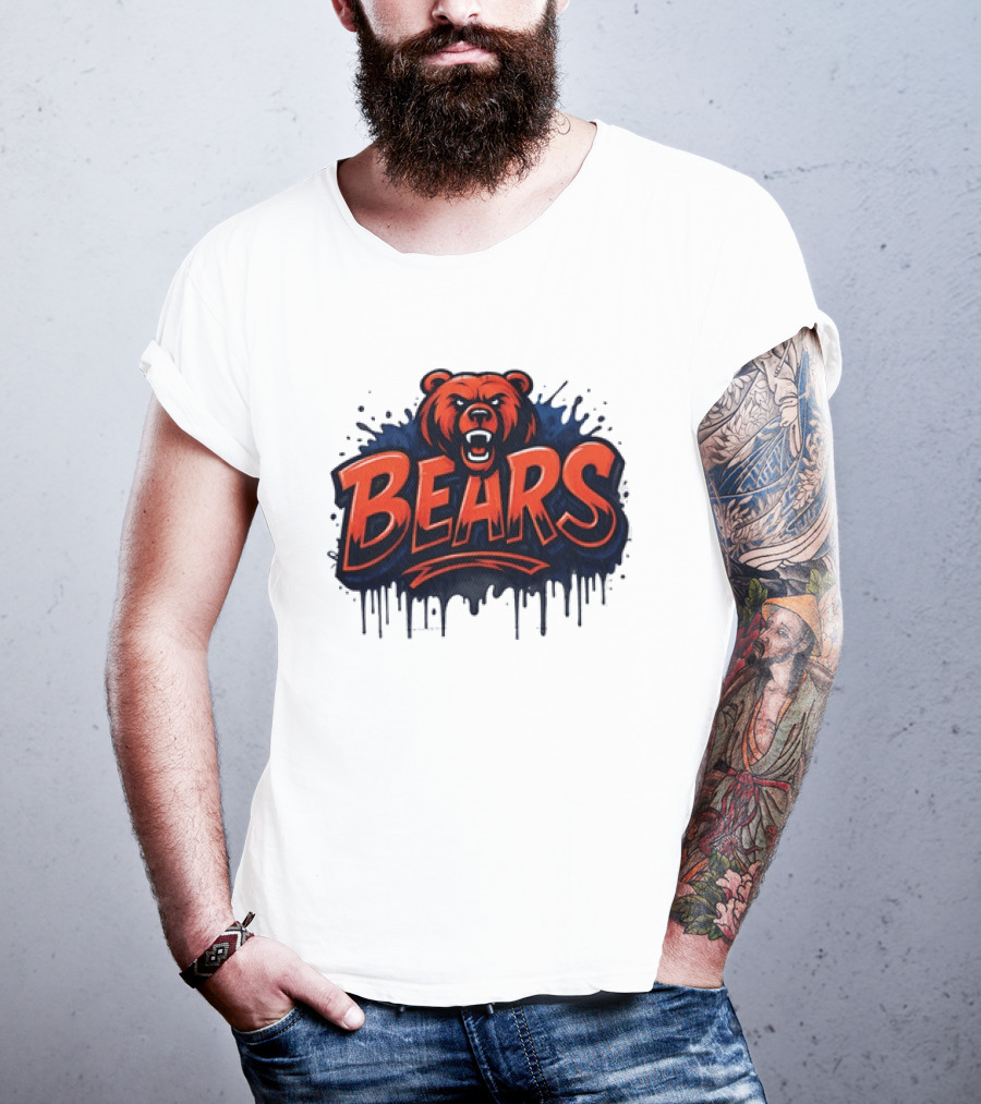 Chicago Bears Graffiti Style Vintage Bold Text Bear Head T-Shirt