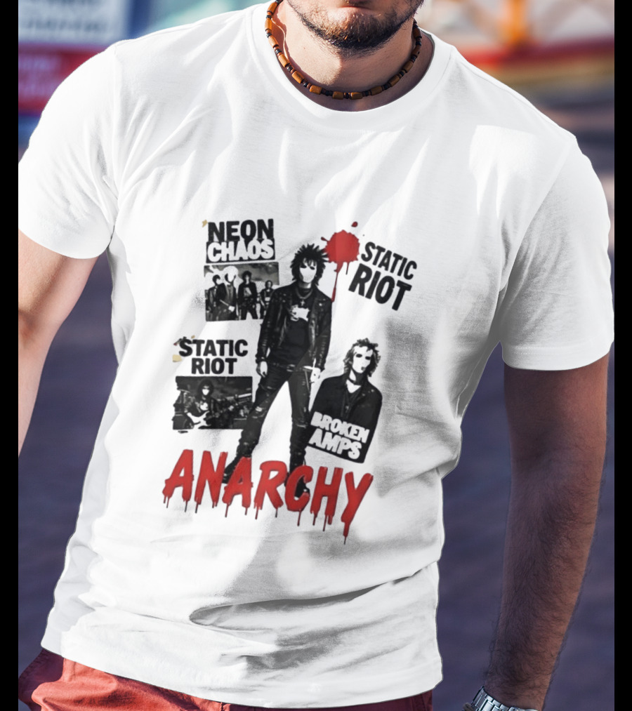 Neon Chaos Static Riot Broken Amps Anarchy Punk Rock Musician T-Shirt