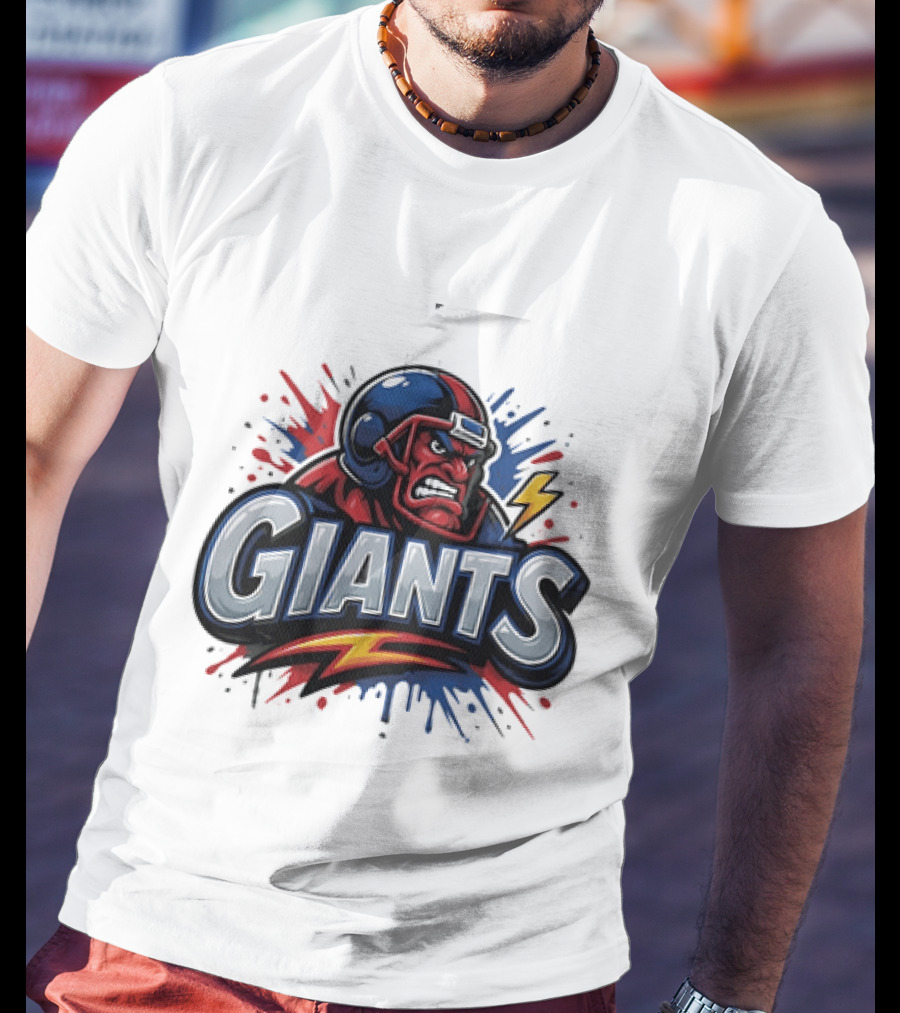 New York Giants Graffiti Style Football Helmet Lightning Bolt T-Shirt