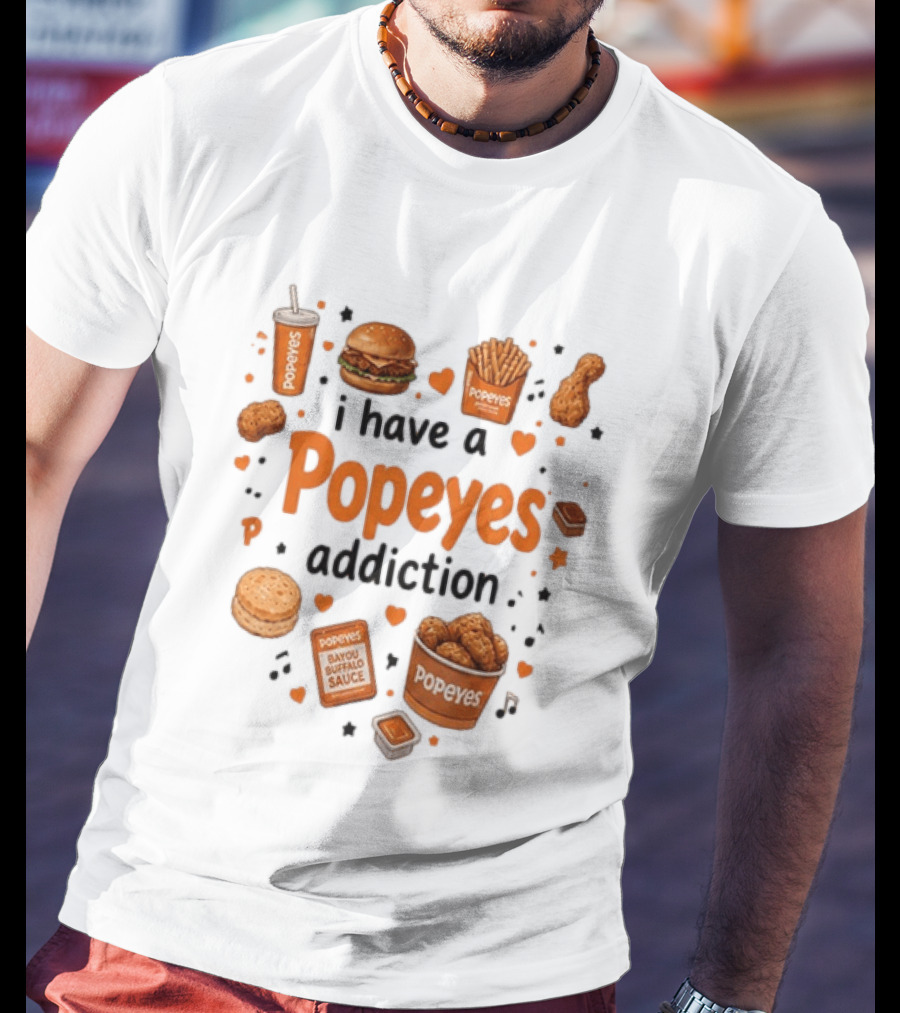 Popeyes Chicken And Biscuits Addiction Heartbeat Lover With Bayou Buffalo Sauce T-Shirt