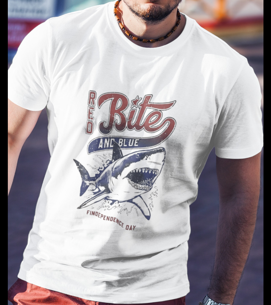 Red Bite And Blue Shark Findependence Day T-Shirt