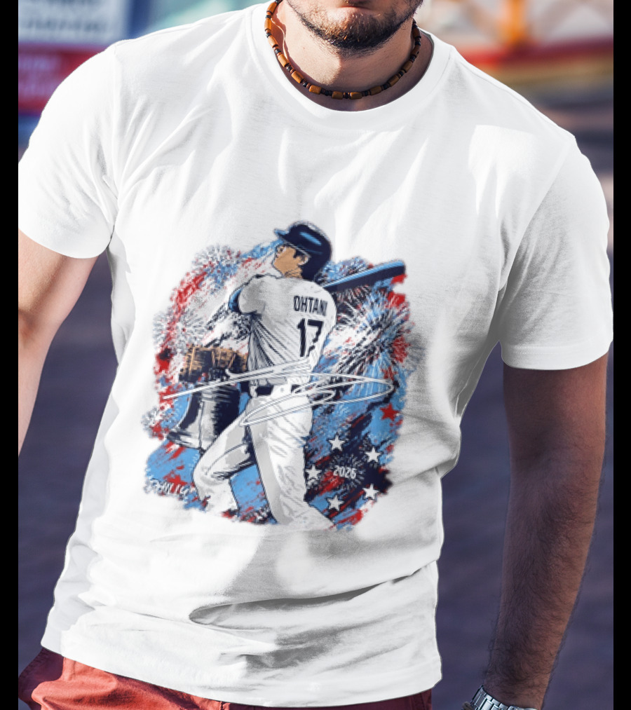 Shohei Ohtani 17 Philadelphia 2026 Liberty Bell Fireworks Stars T-Shirt
