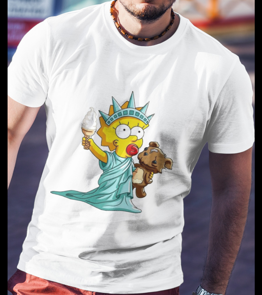 Statue Of Liberty Baby With Ice Cream And Teddy Bear Cartoon T-Shirt