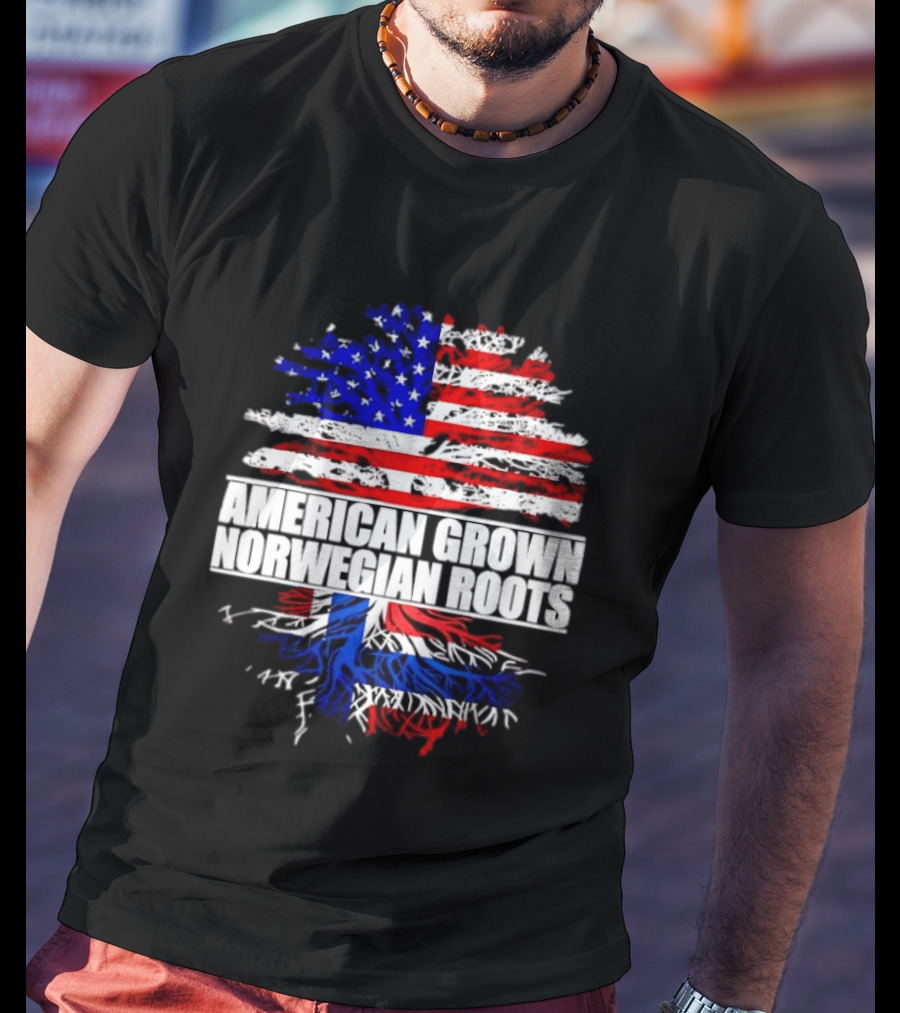 American Grown Norwegian Roots Flag Tree Heritage T-Shirt