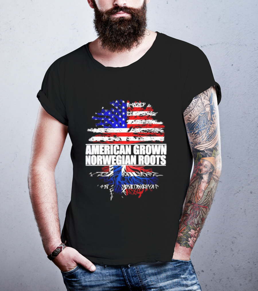 American Grown Norwegian Roots Flag Tree Heritage T-Shirt
