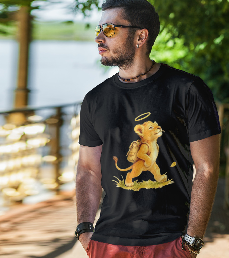 Baby Lion Cub With Halo And Backpack Heading To School T-Shirt