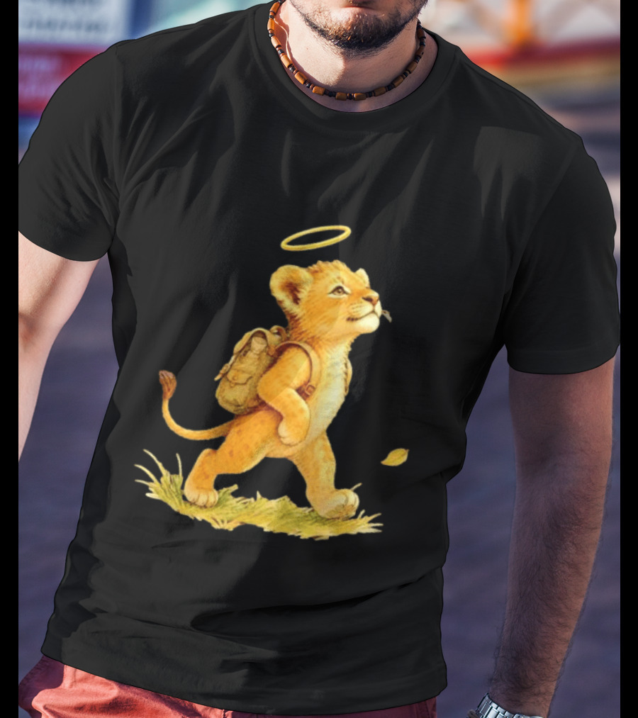 Baby Lion Cub With Halo And Backpack Heading To School T-Shirt