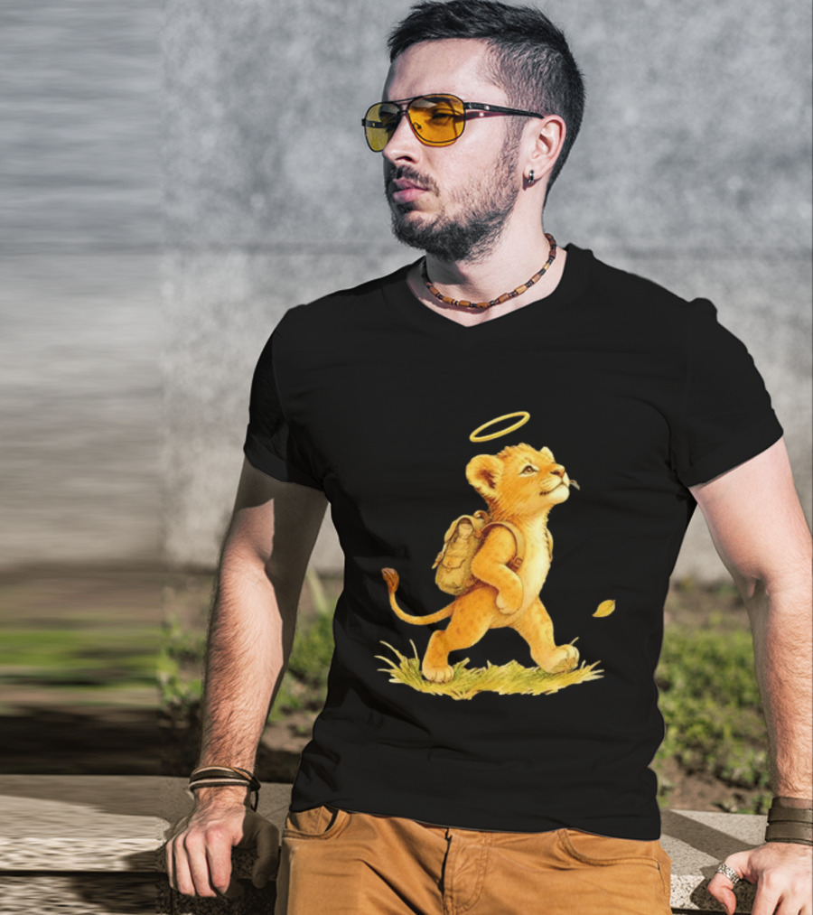 Baby Lion Cub With Halo And Backpack Heading To School T-Shirt
