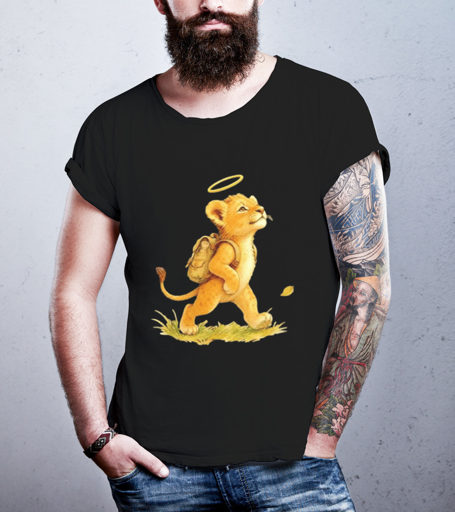 Baby Lion Cub With Halo And Backpack Heading To School T-Shirt
