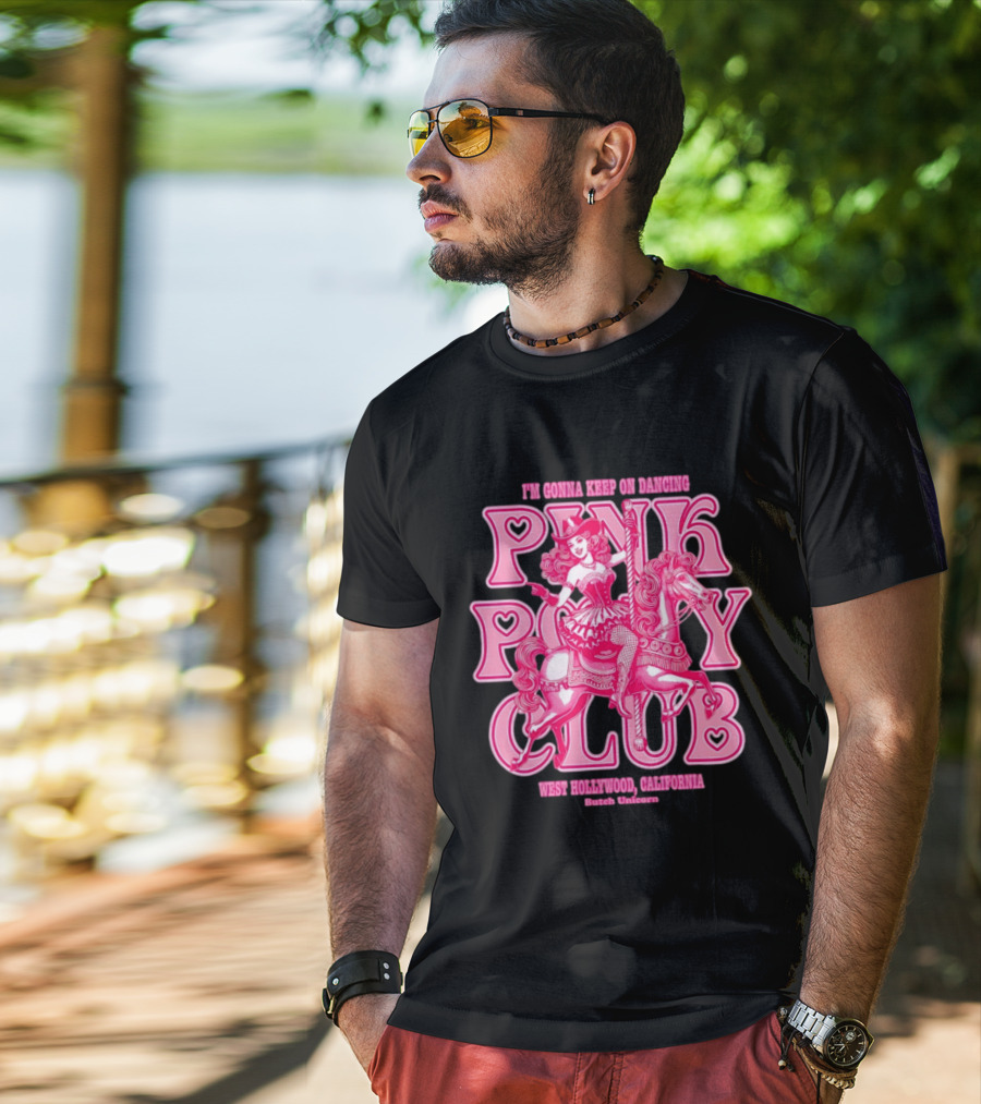 Cowgirl Pink Pony Club Dancing West Hollywood California Butch Unicorn T-Shirt