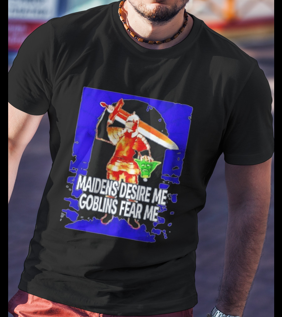 Maidens Desire Me Goblins Fear Me Knight With Yoda Head T-Shirt