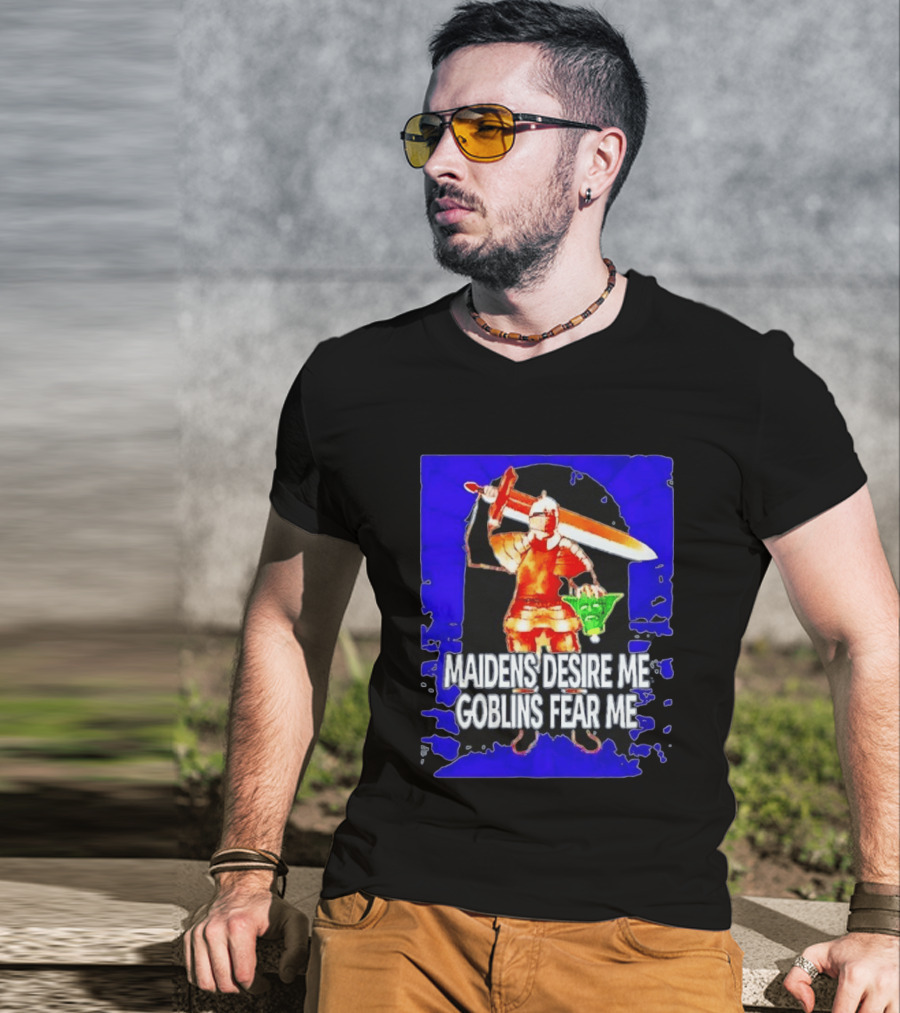 Maidens Desire Me Goblins Fear Me Knight With Yoda Head T-Shirt