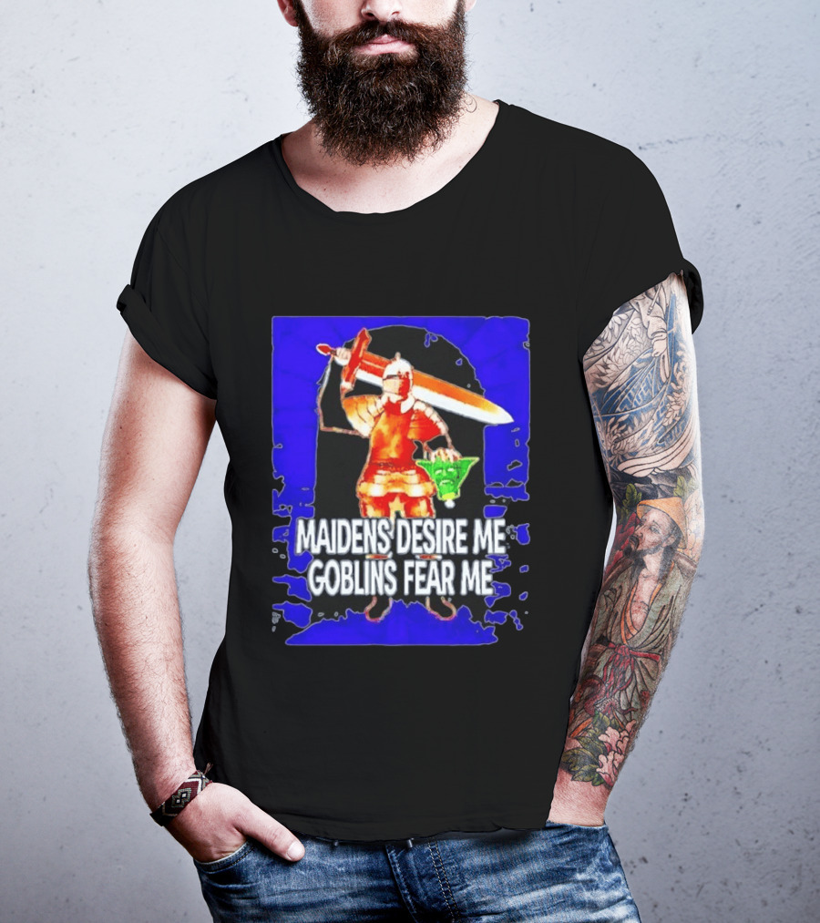 Maidens Desire Me Goblins Fear Me Knight With Yoda Head T-Shirt