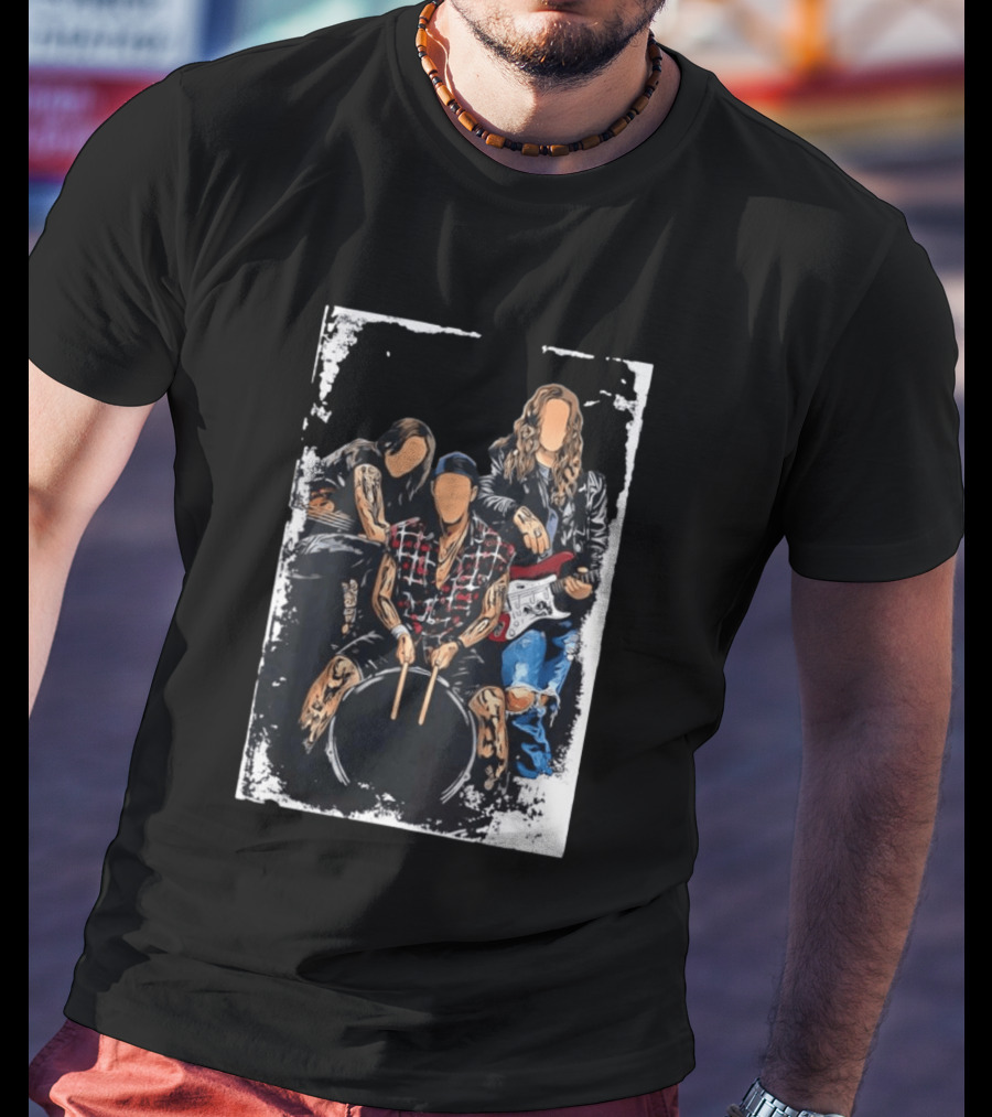Rock Band Musicians Playing Instruments Grunge Music Drummer Guitarist T-Shirt