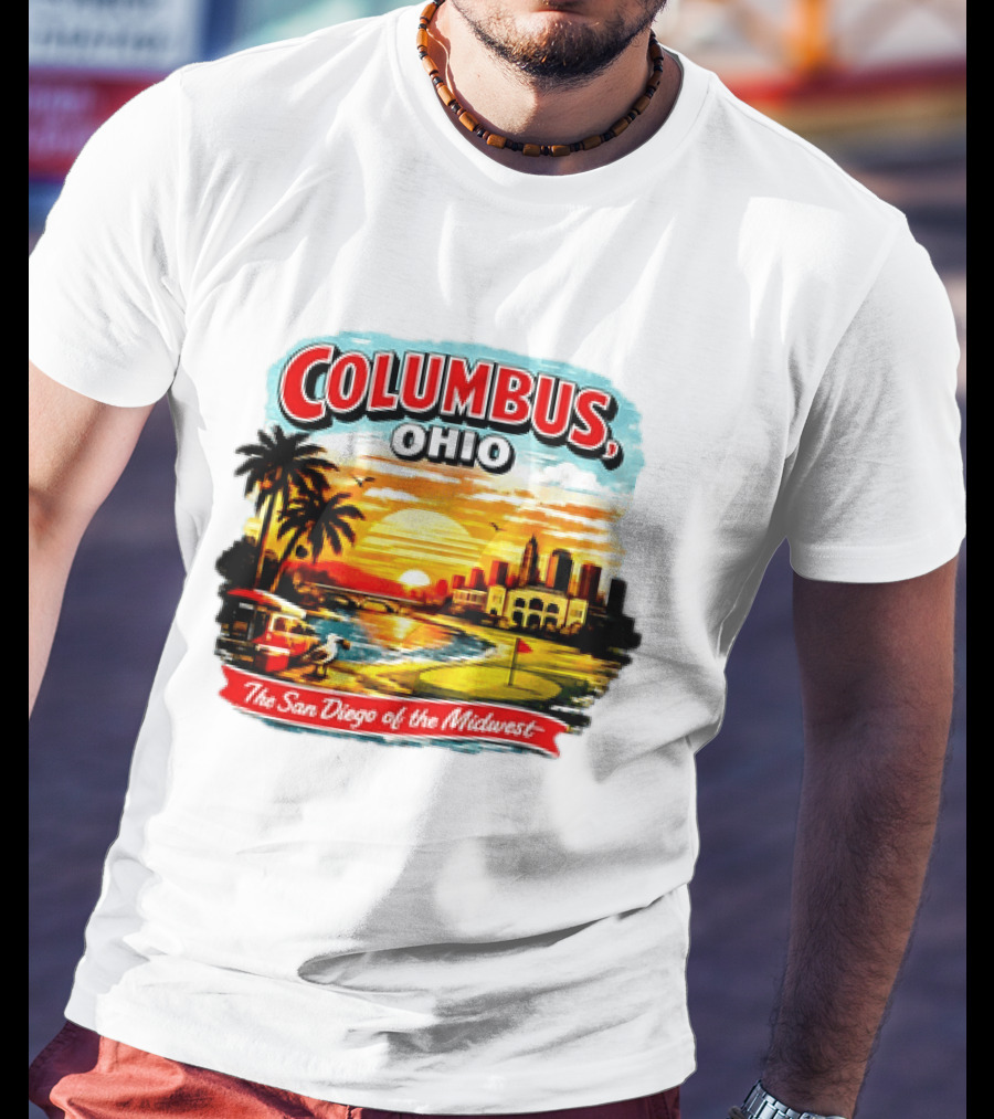 Columbus Ohio The San Diego Of The Midwest Sunset Skyline And Palm Trees T-Shirt