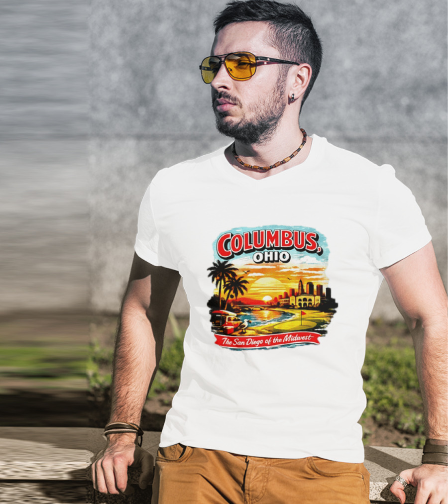 Columbus Ohio The San Diego Of The Midwest Sunset Skyline And Palm Trees T-Shirt