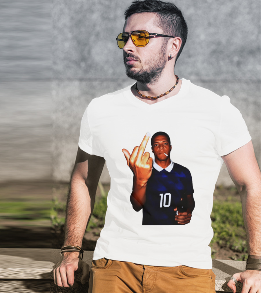 Kylian Mbappe Number 10 Edgy Gesture With Cigarette And Drink T-Shirt