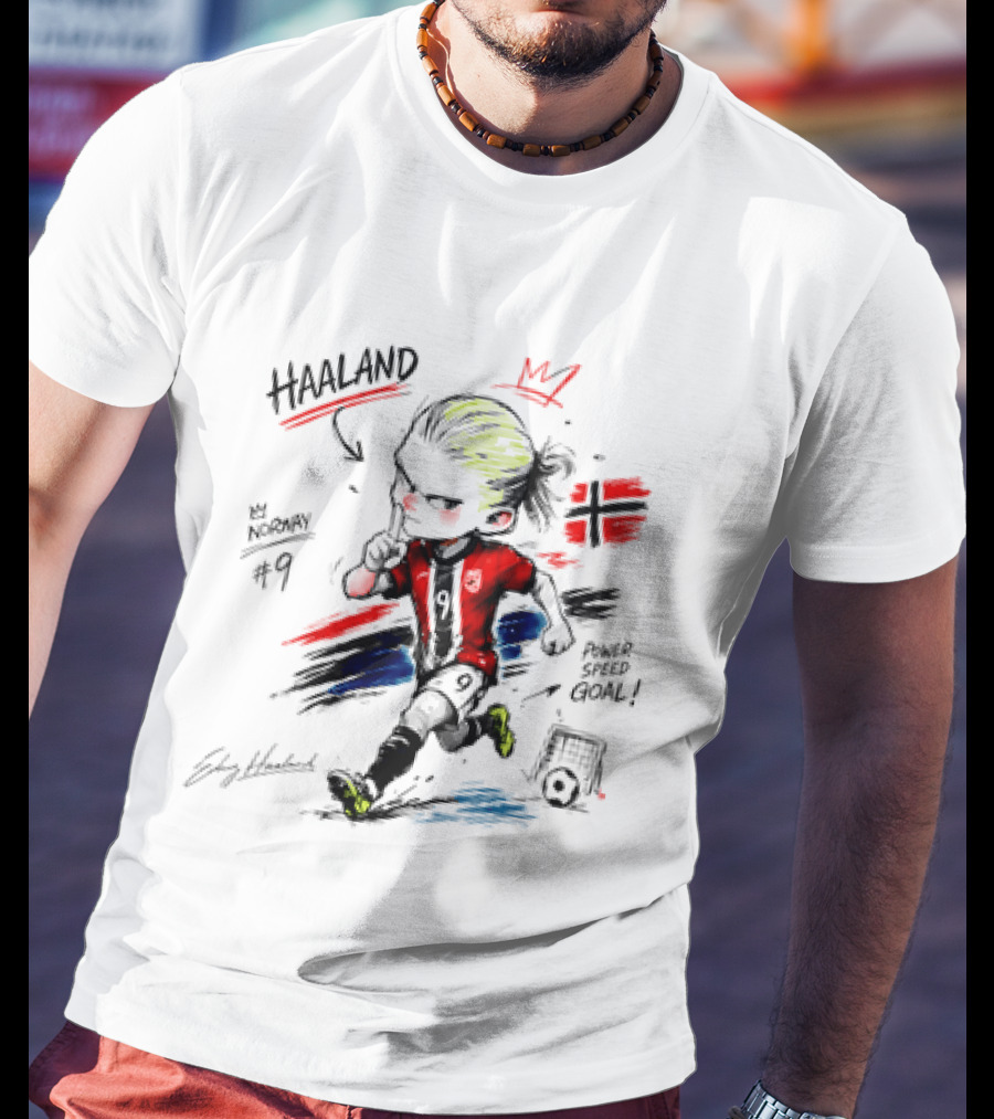 Haaland No 9 Norway Flag Power Speed Goal Scandinavian Soccer T-Shirt