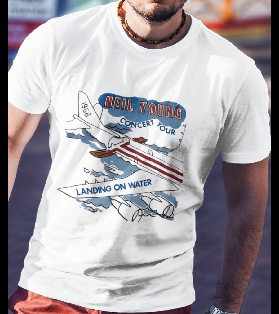Neil Young 1986 Concert Tour Landing On Water T-Shirt