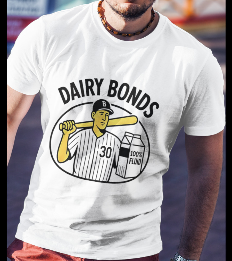 Dairy Bonds 100% Fluid Baseball Player With Bat And Milk Carton T-Shirt