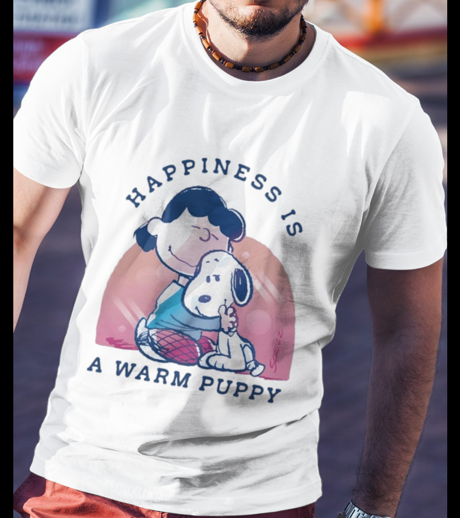 Happiness Is A Warm Puppy Snoopy And Lucy Van Pelt Hugging Moments T-Shirt