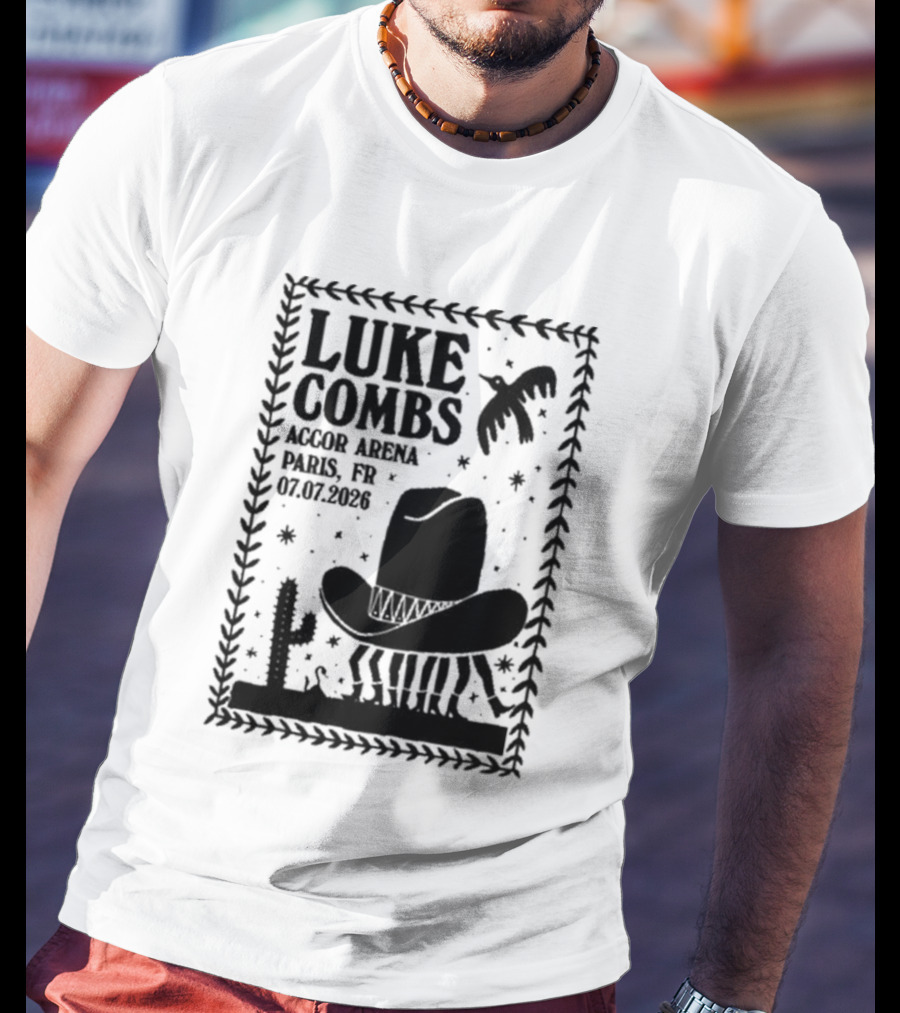 Luke Combs Paris Accor Arena July 07 2026 Western Theme Cowboy Hat Desert Cactus T-Shirt