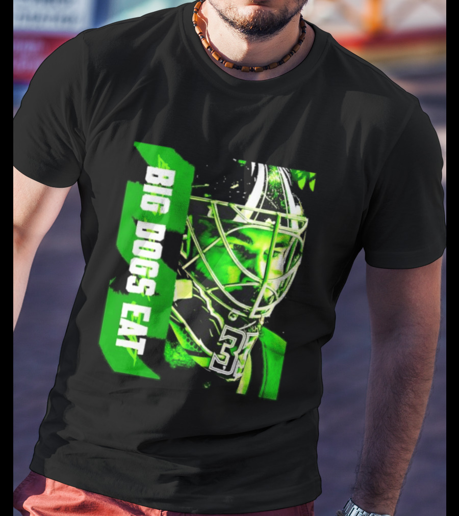 Big Dogs Eat Hockey Goalie 33 Green Masked Player T-Shirt