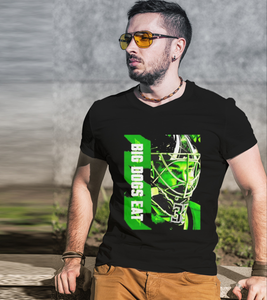 Big Dogs Eat Hockey Goalie 33 Green Masked Player T-Shirt
