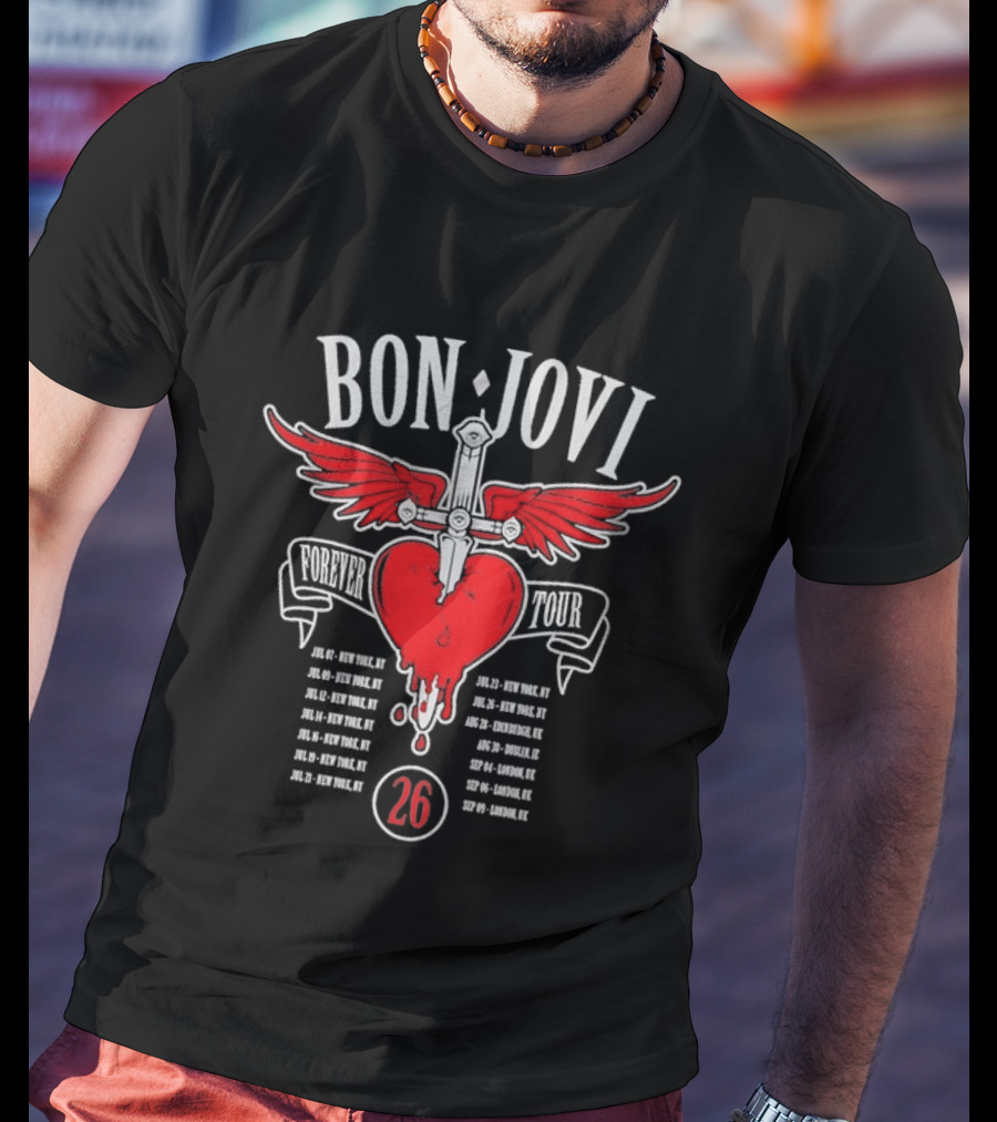 Bon Jovi Forever Tour 2026 Winged Heart And Dagger Dates T-Shirt