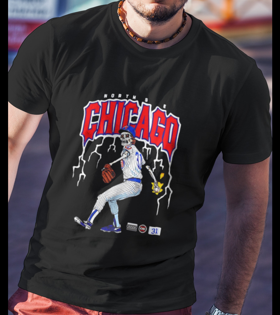 North Side Chicago Skeleton Pitcher CHI 31 Baseball T-Shirt