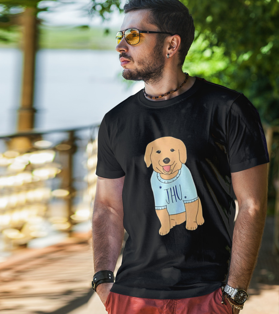 JHU Puppy In Light Blue Sweater T-Shirt