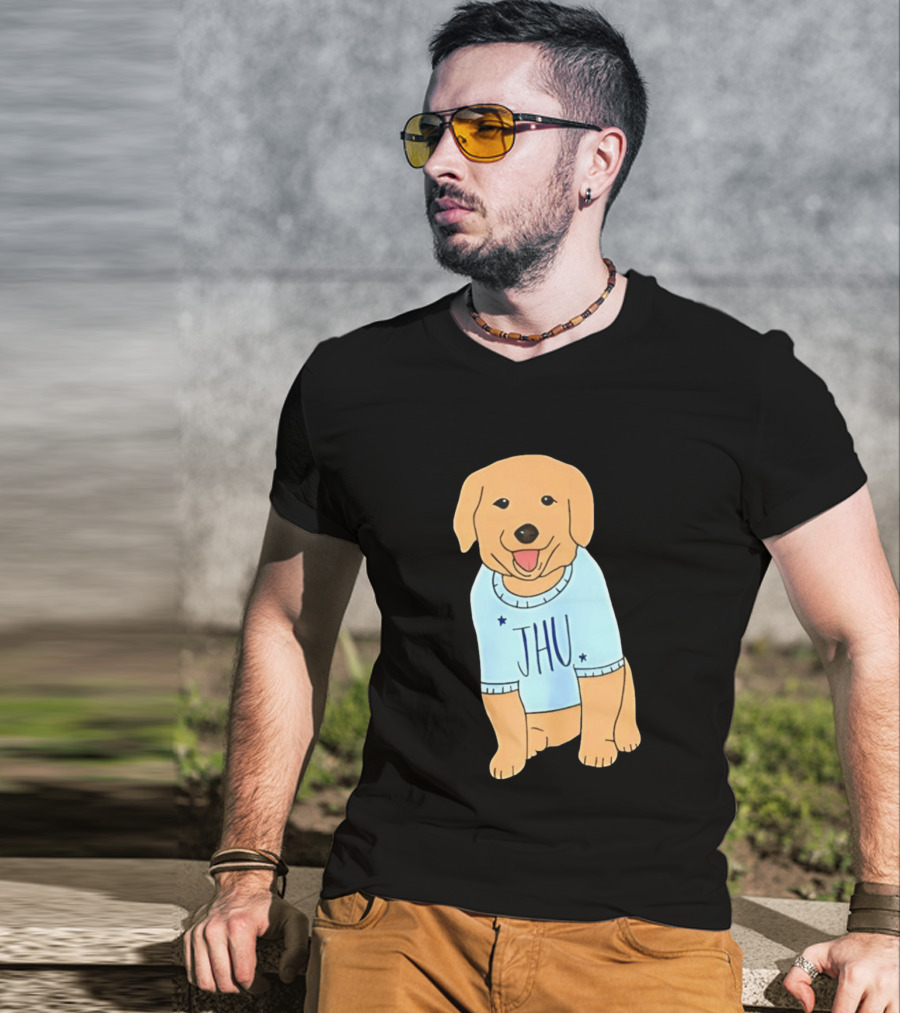 JHU Puppy In Light Blue Sweater T-Shirt