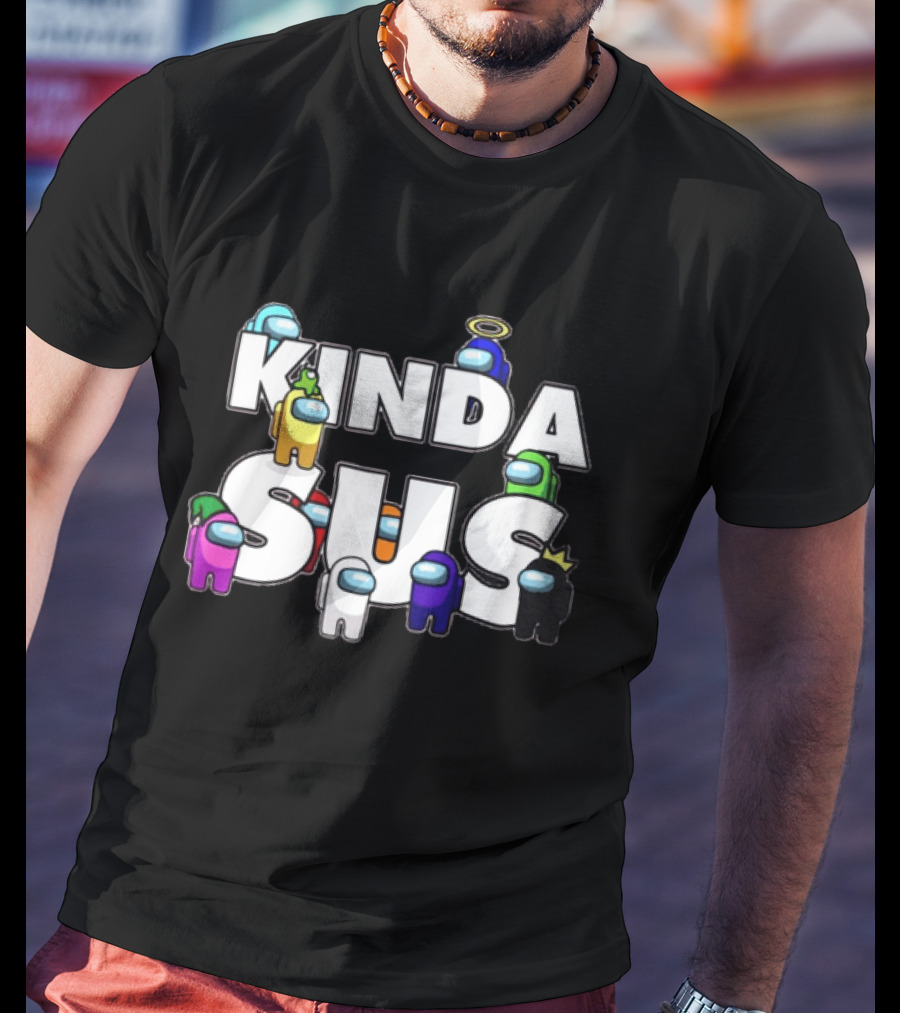 Kinda Sus Among Us Crewmates Halo Crown Funny Game Reference T-Shirt