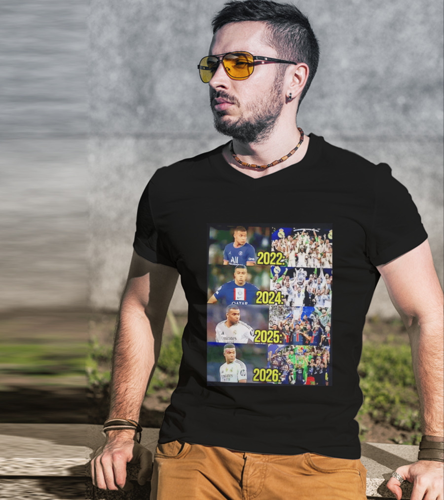 Kylian Mbappé PSG 2022 Qatar 2024 Real Madrid Emirates 2025 2026 Career Moments T-Shirt
