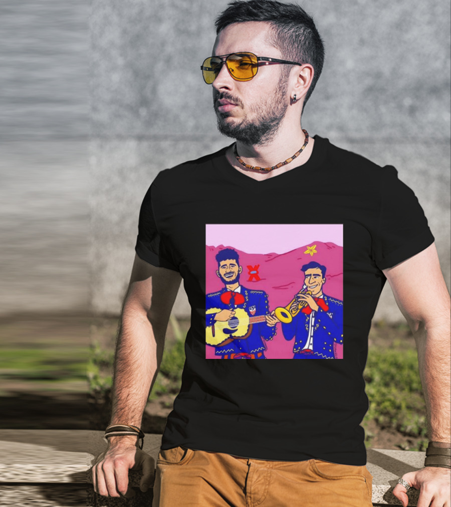 USA Mariachi Musicians Mexican Culture Guitar Trumpet Stars Mountains T-Shirt