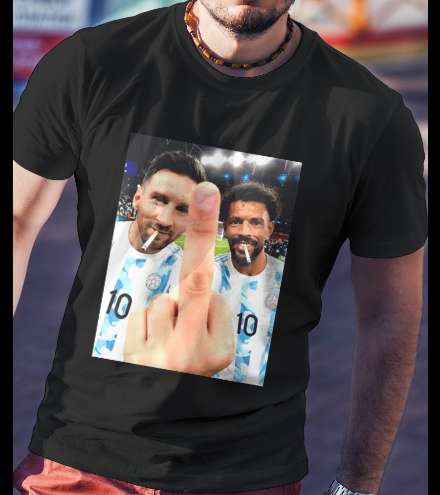 Messi Argentina Vozinha Cape Verde Middle Finger Gesture Football Smokers T-Shirt
